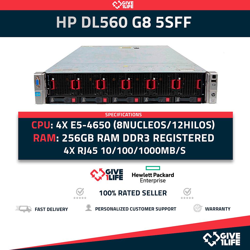 Servidor Rack HP DL560 G8 5SFF 4XE5-4650 + 256GB + P420 + 2PSU HSTNS-5170
