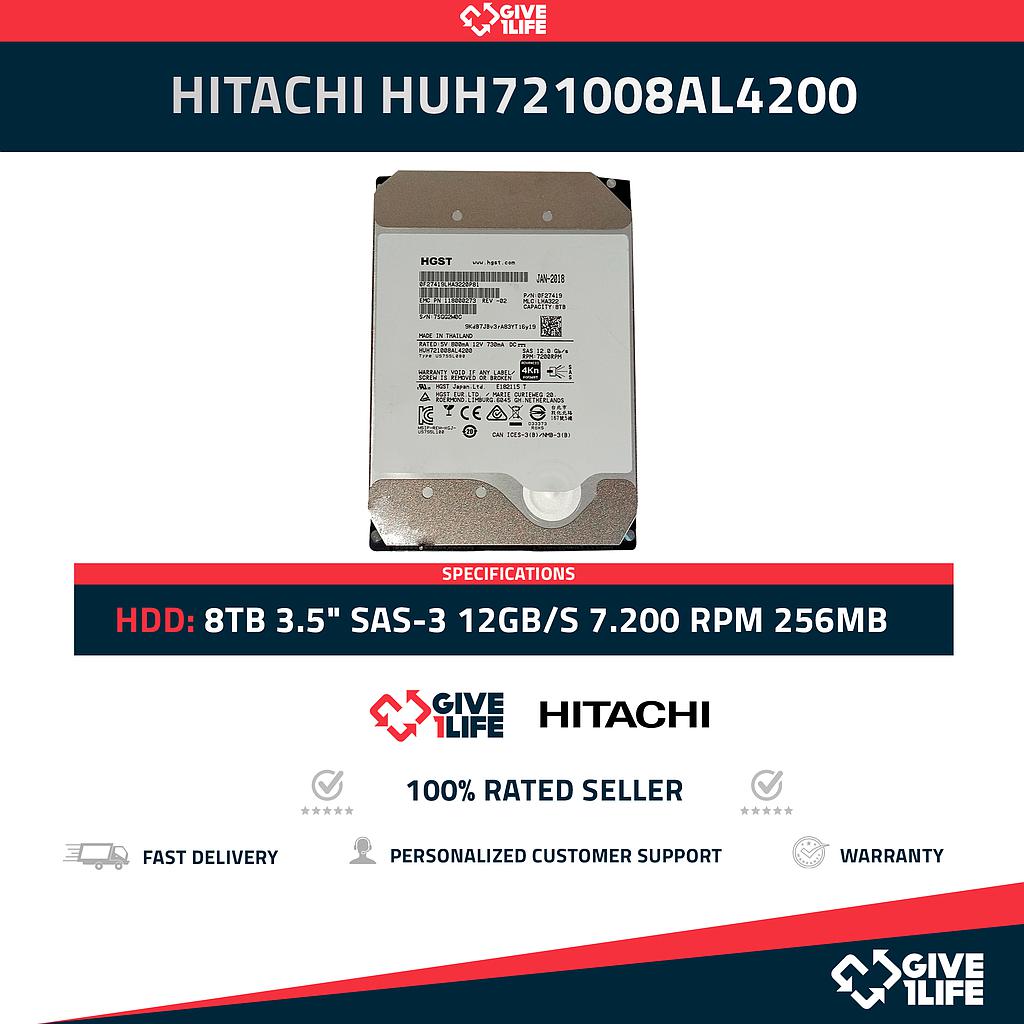 HITACHI HUH721008AL4200 8TB HDD 3.5" SAS-3 12GB/S 7.200 RPM 256MB CACHÉ 4KN