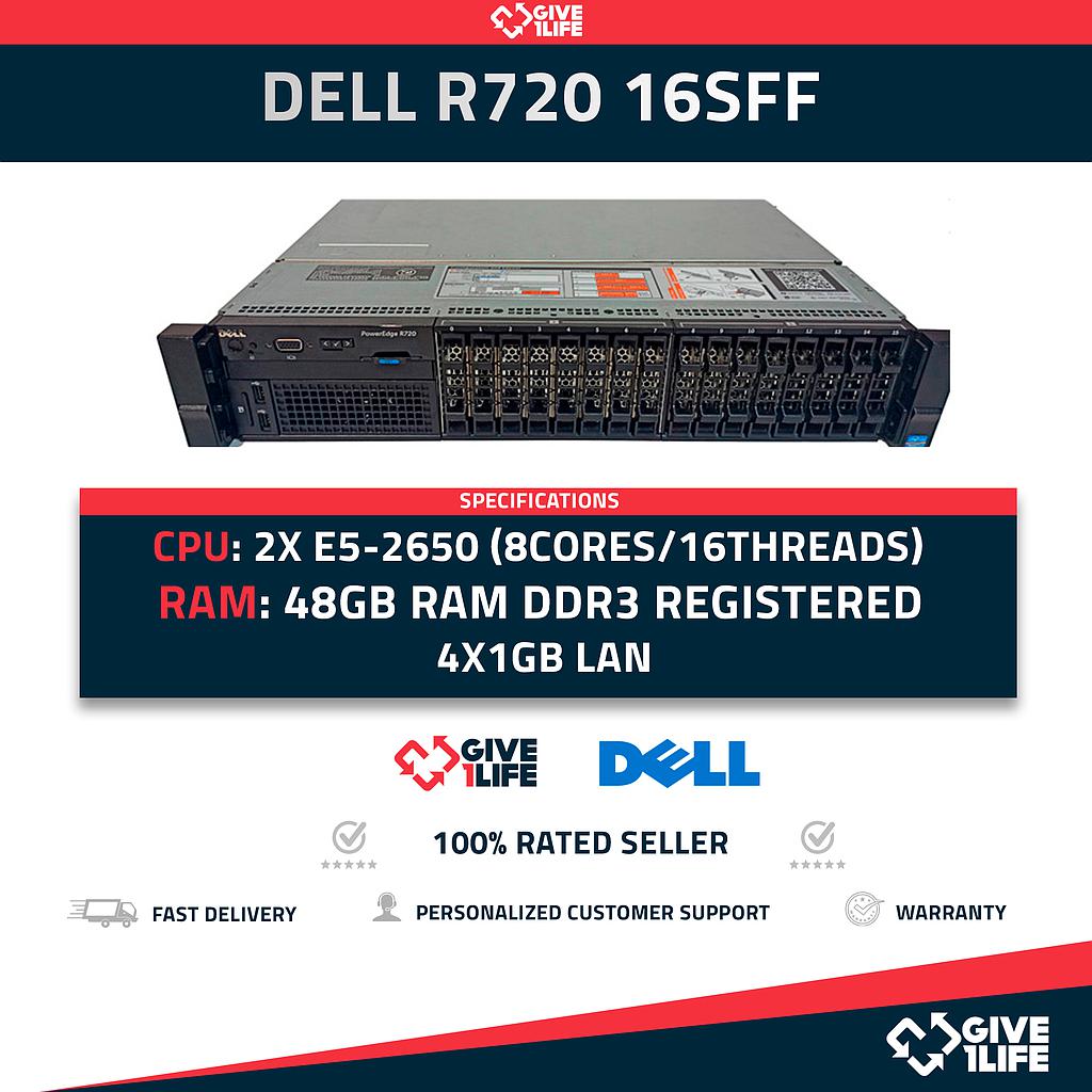 DELL R720 16SFF 2X E5-2650(16CO/32TH) + 48GB RAM + H710P + 2PSU