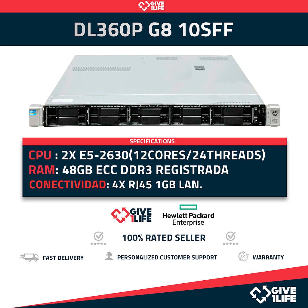 DL360P G8 10SFF 2X E5-2630(12CORES/24THREADS) + 48GB DDR3 + P420i + 2PSU