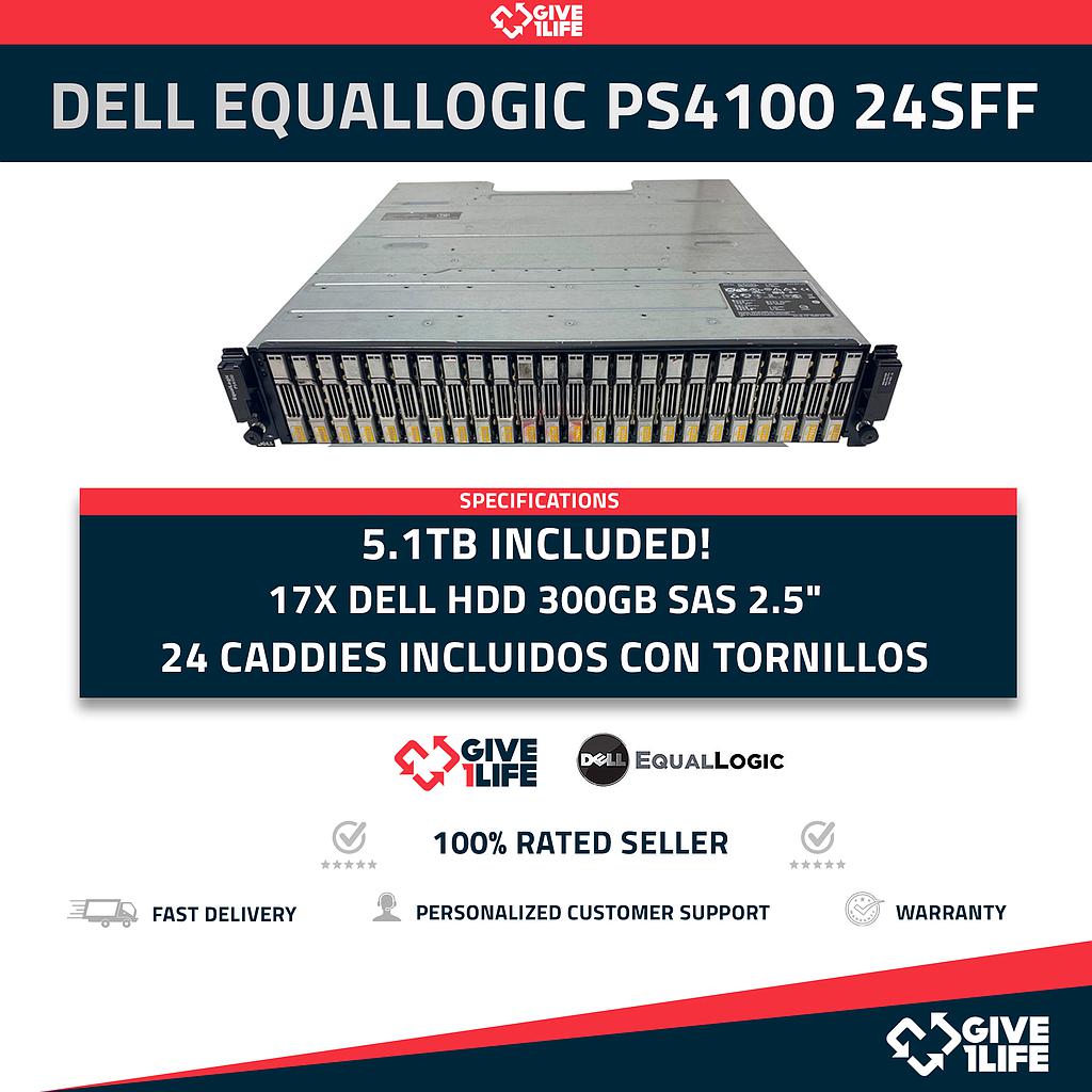 DELL EQUALLOGIC PS4100 24SFF 2xDRT33+17X300GB+24 CADDIES+2PSU