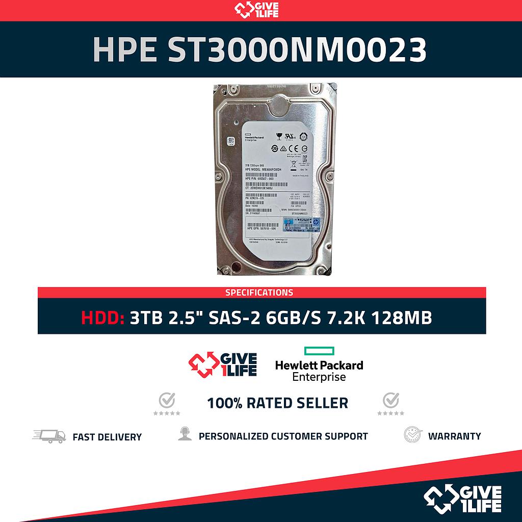 HPE ST3000NM0023 3TB HDD 3.5" SAS-2 6GB/S 7.2K 128MB - 695507-007 / 9ZM278-036
