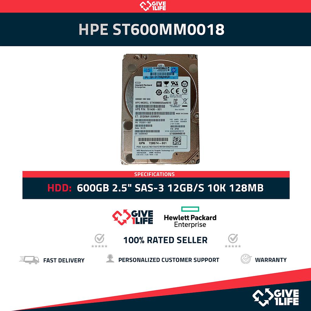 HPE ST600MM0018 600GB HDD 2.5" SAS-3 12GB/S 10K 128MB - 791436-001