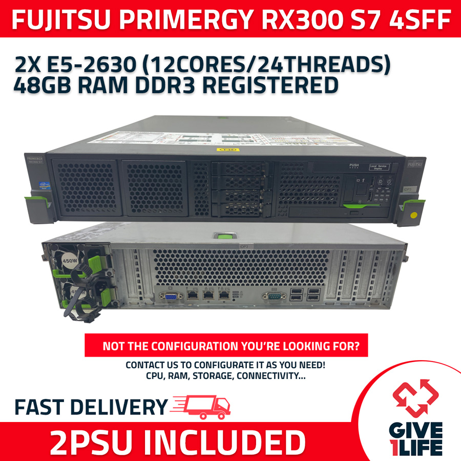 Servidor Rack FUJITSU RX300 S7 4SFF 2XE5-2630 + 48GB + D2616-A22+ 2PSU
