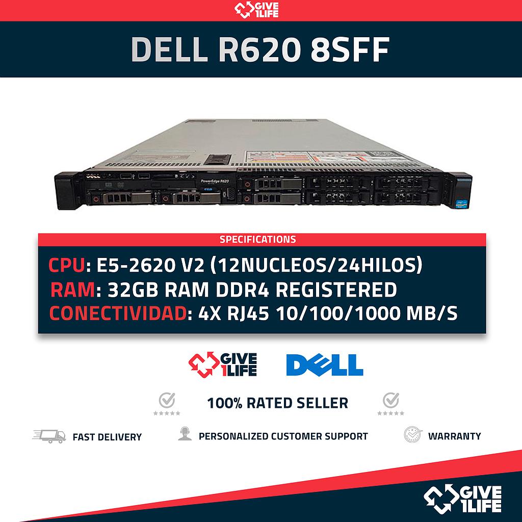 Servidor Rack DELL R620 8SFF 2x E5-2620 v2 + 32GB RAM + H710 + 4x1GB LAN