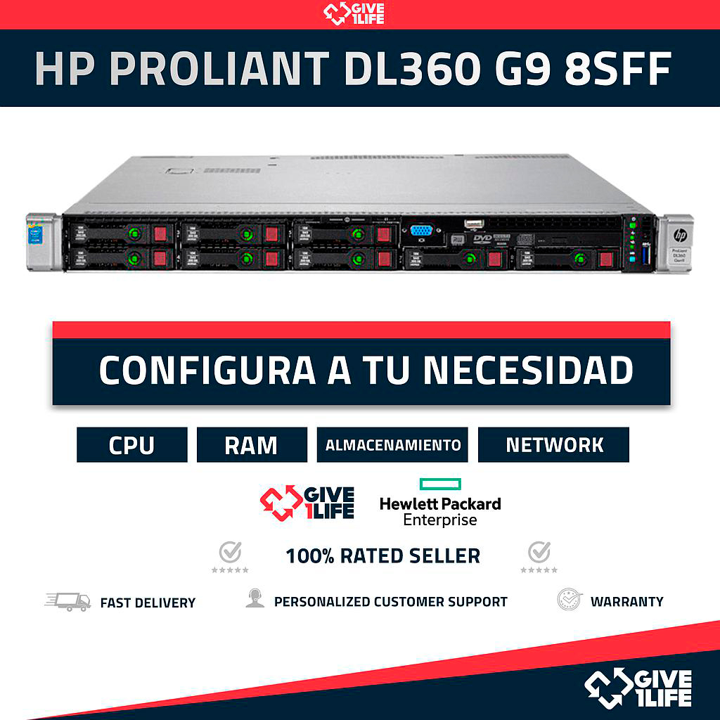 HP DL360 G9 8SFF 1U (8 x 2.5" Bahías)  CONFIGURABLE