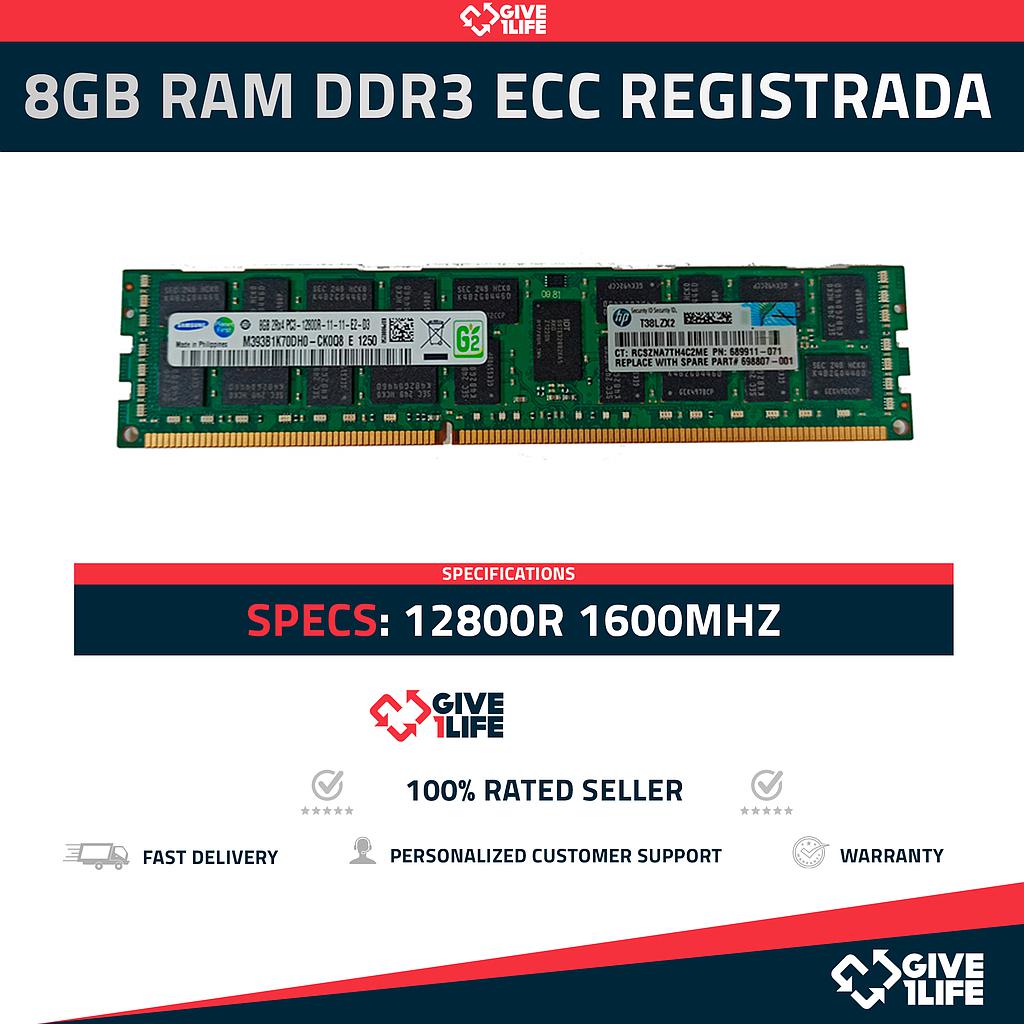 8GB RAM DDR3 12800R ECC REGISTRADA - ESPECIAL PARA SERVIDORES