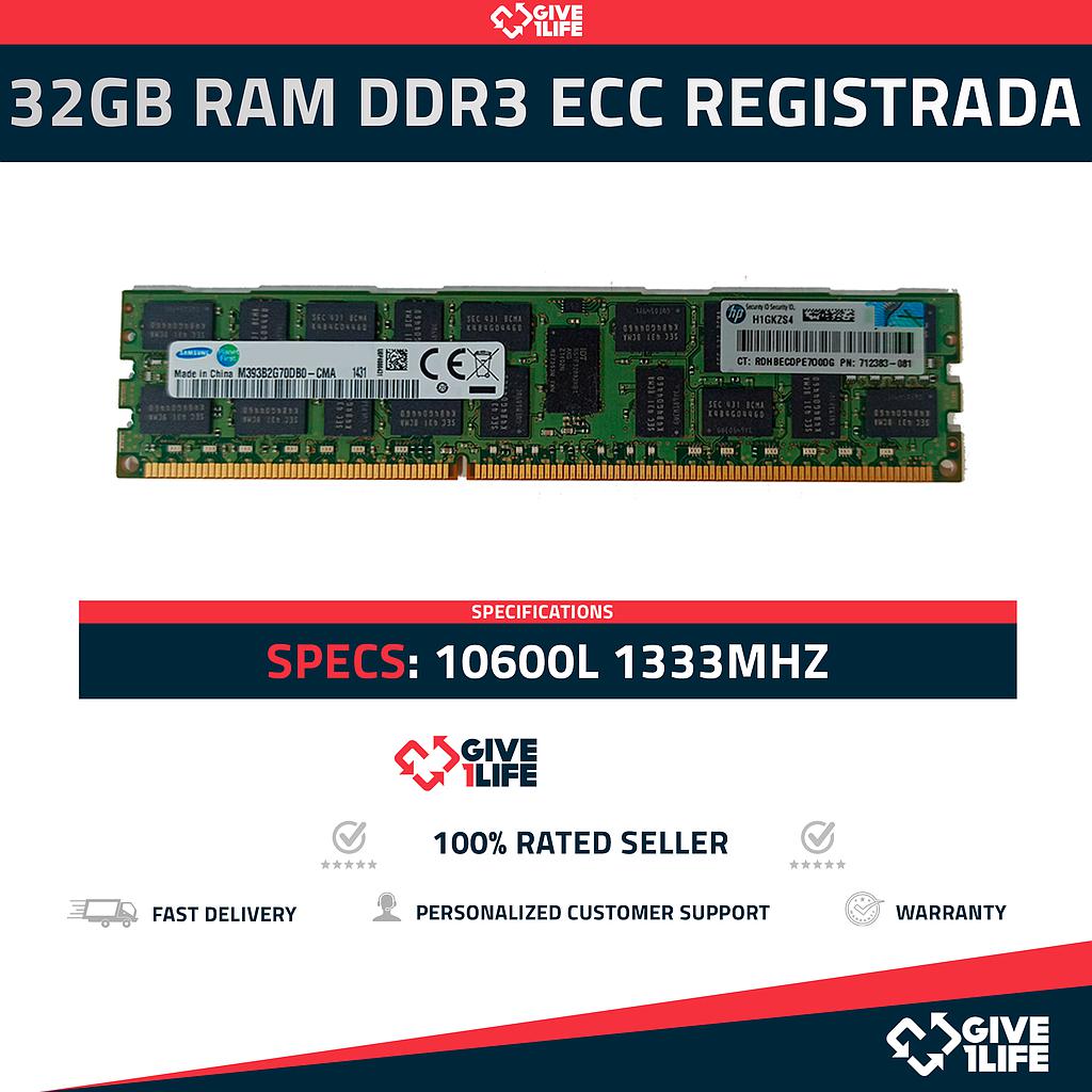 32GB RAM DDR3 10600L ECC REGISTRADA - ESPECIAL PARA SERVIDORES