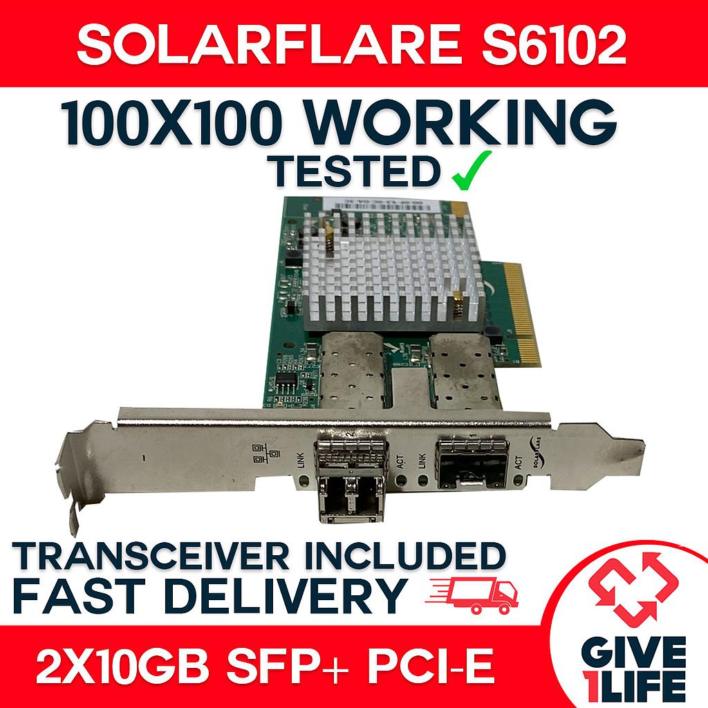 SOLARFLARE S6102 TARJETA DE RED DOBLE PUERTO 10GB SFP+ PCI-E + TRANSCEIVER
