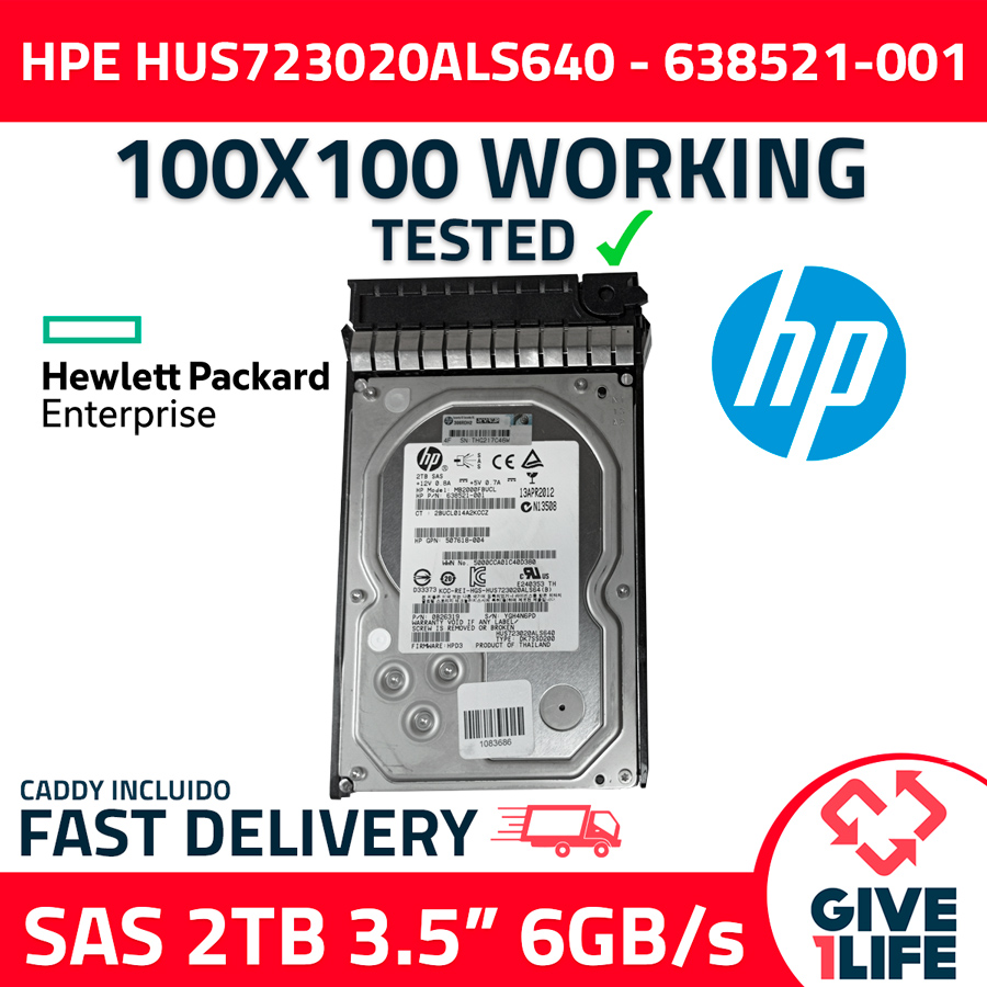 HPE HUS723020ALS640 2TB HDD 3.5" SAS-2 6GB/S 7.2K 64MB - 638521-001 + CADDY