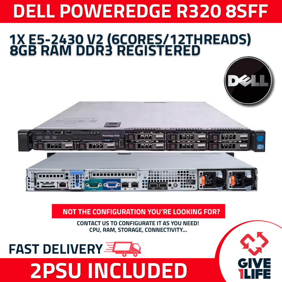 DELL POWEREDGE R320 8SFF 1x E5-2430 +8GB RAM +H710 +IDRAC 7 +2 PSU