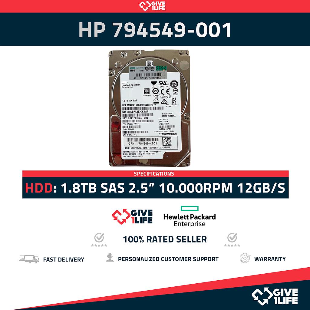HPE ST1800MM0129 SAS 2.5" 1.8TB 10K RPM SAS3 12GB/S 128MB CACHE - SERVIDORES