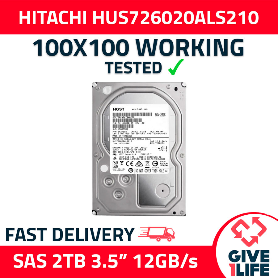 HITACHI HUS726020ALS210 2TB HDD 3.5" SAS-3 12GB/S 7.2K RPM 128MB CACHE