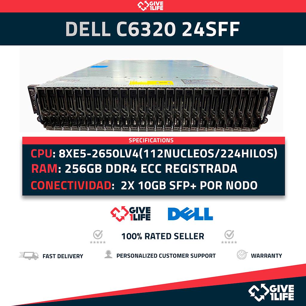 Servidor Rack DELL C6320 24SFF 4xNODOS RW6H4 – 8 x E5-2650Lv4 (112C/224T) + 256GB + 2 PSU