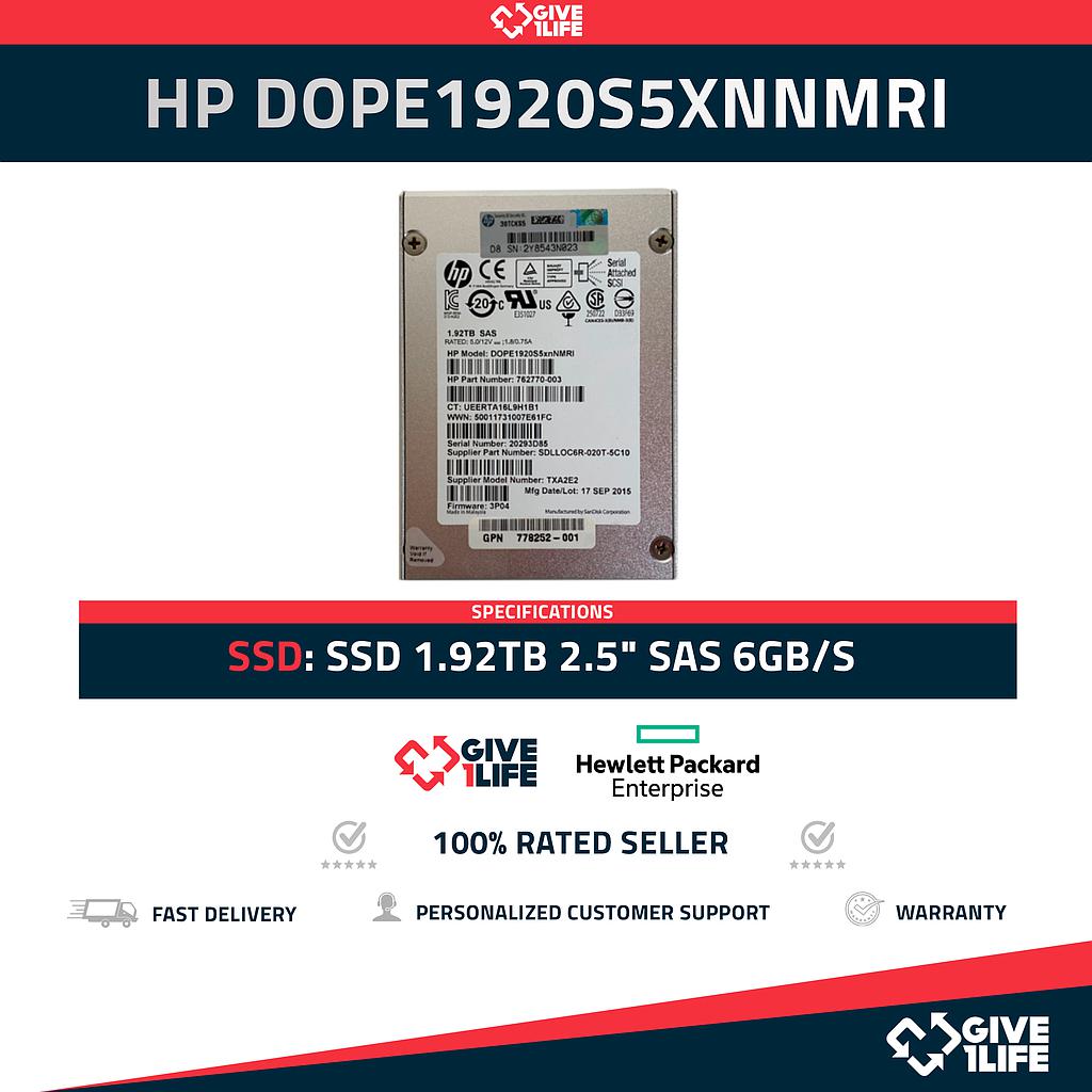 SSD 1.92TB 2.5" SAS HP DOPE1920S5xnNMRI -2 6GB/S 762770-003 778252-001