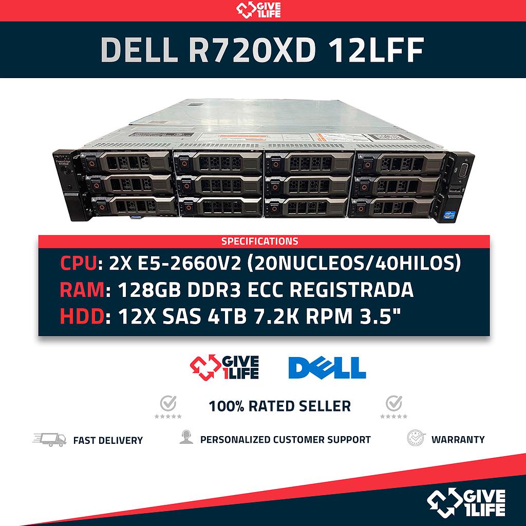 Server Almacenamiento Dell R720XD 12LFF 2xE5-2650V2+128GB +12X4TB SAS +12CADDY 6HGV2