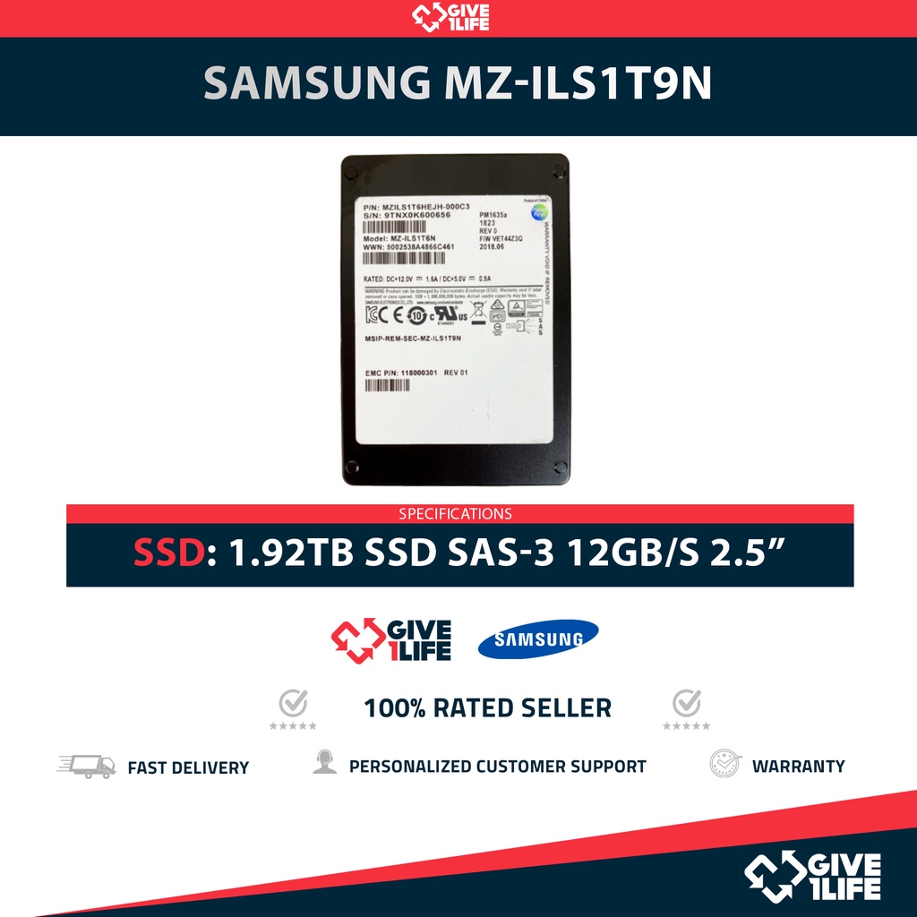 SAMSUNG PM1635a MZ-ILS1T9N SSD 1.92TB SAS-3 12 GB/S 2.5"
