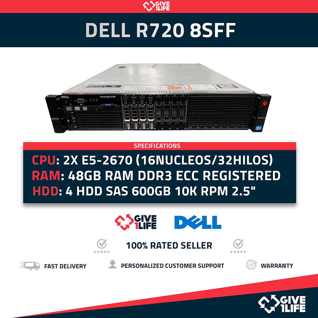 Servidor Rack DELL PowerEdge R720 8SFF 2xE5-2670 + 48GB + H710 + 4x 600GB GR6M9