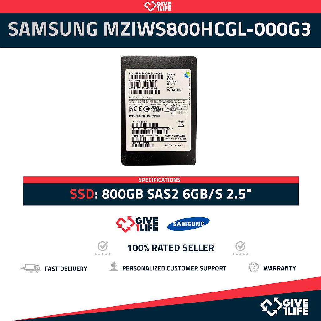 SAMSUNG MZIWS800HCGL-000G3 SSD 800GB SAS2 6GB/S 2.5" - ESPECIAL PARA SERVIDORES
