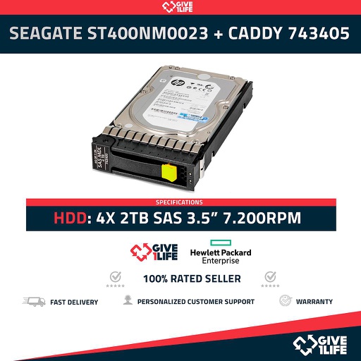 [659] HPE 743405-001 ST4000NM0023 4TB HDD SAS-2 3.5" 6GB/S 7.2K + CADDY