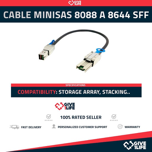 [695] Cable MiniSAS 8088 a 8644 SFF Storage Array, Stacking HP, DELL, IBM