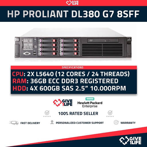 [728] HP Proliant DL380 G7 8SFF + 2x L5640 (12Cores/24Threads) + 36GB RAM + 2.4TB