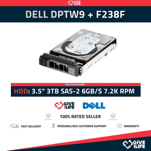 [745] DELL DPTW9 3.5" 3TB SAS-2 6GB/s 7.2K + CADDY F238F