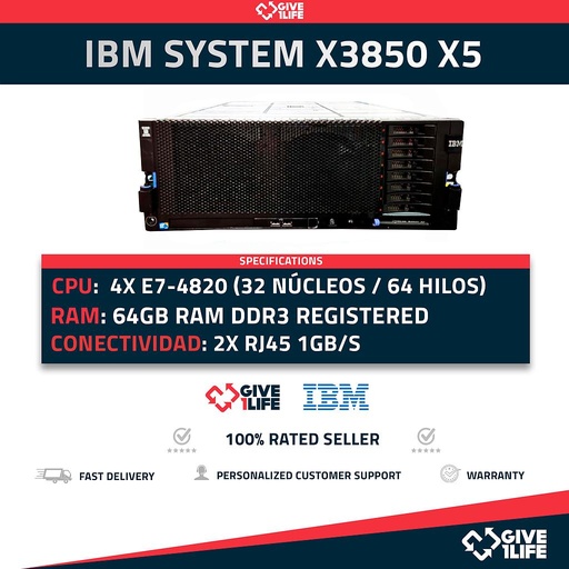 [753] IBM System X3850 X5 4x E7-4820 (32 Núcleos / 64 Hilos) 64GB RAM ECC 2 PSU 2x1GB