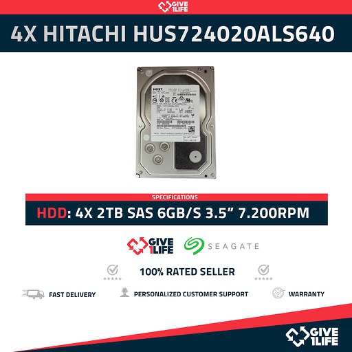 [201x4] 4x HUS724020ALS640 2TB HDD 3.5" SAS 6GB/S 7.2K RPM - ESPECIAL PARA SERVIDORES