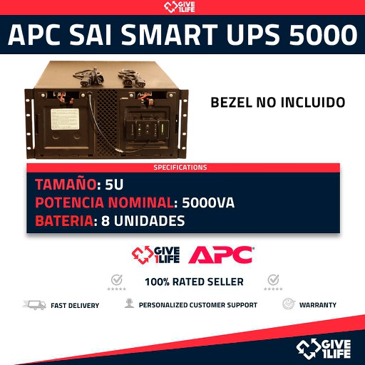 [864] APC SAI SMART-UPS 5000 5U FUENTE DE ALIMENTACION ININTERRUMPIDA 5000VA BATERIAS NUEVAS No Bezel SUA5000RMI5U