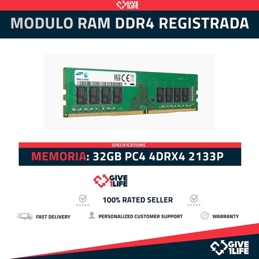 [902] 32GB 4DRx4 PC4-2133P DDR4 RAM REGISTRADA - ESPECIAL SERVIDOR