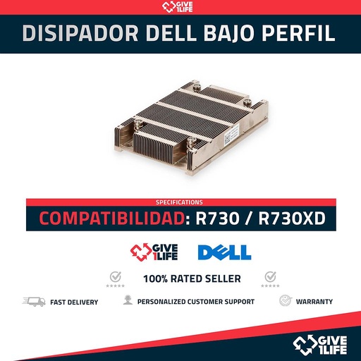 [976] Disipador / Heatsink bajo Perfil para DELL PowerEdge R730/ R730XD PN:08K3F3