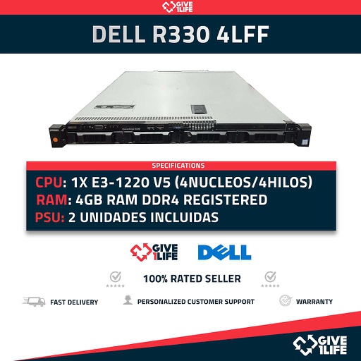 [1005] Dell PowerEdge R330 4LFF 1x E3-1220 V5 (4 Núcleos 4 Hilos) 4GB RAM DDR4 PERC H730 2 PSU