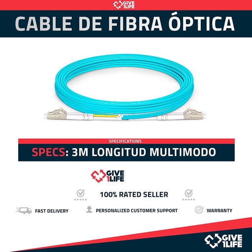 [1078] Cable/Latiguillo de Fibra Óptica LC UPC a LC UPC 3m OM3 Multimodo