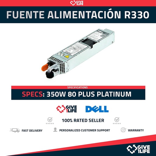 [1098] Fuente de Alimentación 350W DELL DP/N: 09WR03 80 Plus Platinum for PowerEdge R330