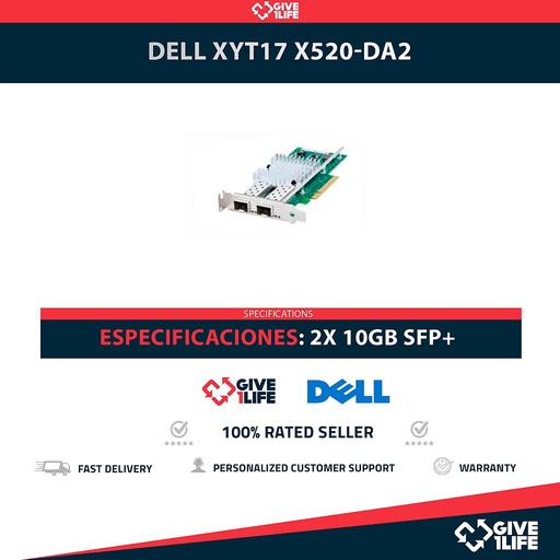 [1110] DELL Intel XYT17 X520-DA2 2x 10GB/s SFP+ PCI Express Perfil Corto