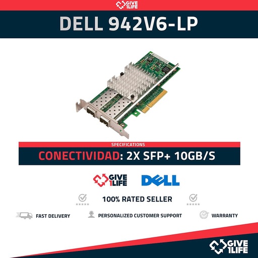 [1111] DELL Intel 942V6-LP X520-DA2 2x 10GB/s SFP+ PCI Express Perfil Corto