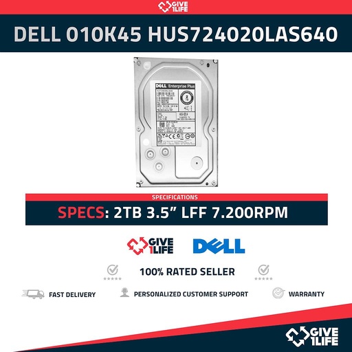 [1172] Dell 010K45 HUS724020ALS640 2TB SAS 3.5" LFF 7.200RPM