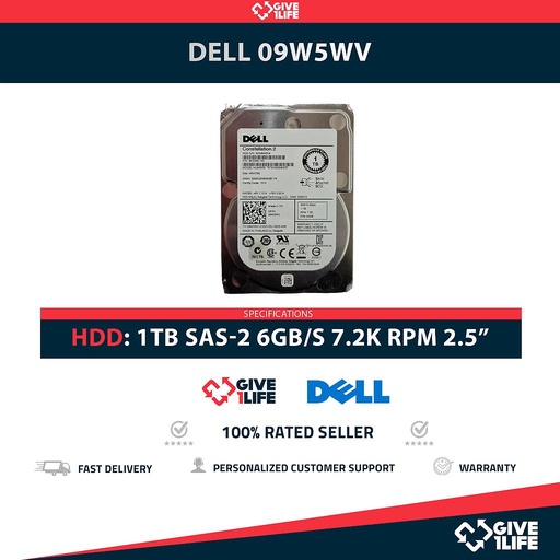 [1180] DELL 09W5WV 1TB HDD 2.5" SAS-2 6GB/S 7.2K 64MB