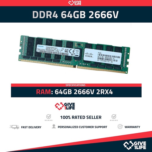 [1202] 64GB 4DRx4 PC4-2666V DDR4 RAM REGISTRADA - ESPECIAL SERVIDOR