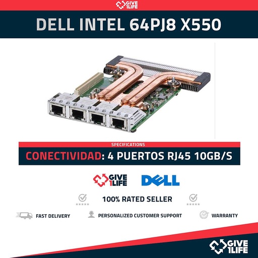 [1278] DELL INTEL Daughter Card 64PJ8 X550-T4 4x RJ45 10GB/s