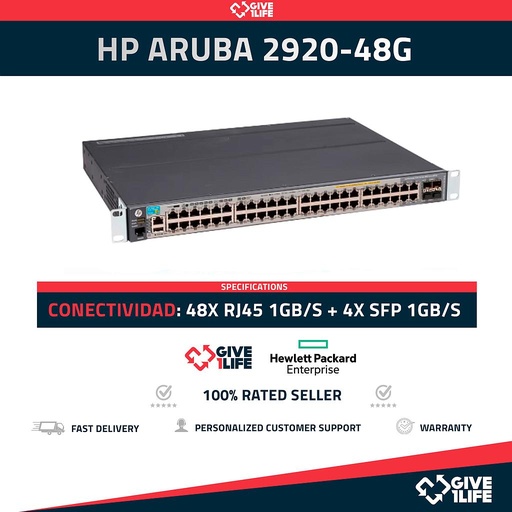 [1282] HP ARUBA Switch 2920-48G 48 Puertos POE+ RJ45 1GB/S + 4 Puertos SFP 1GB/S