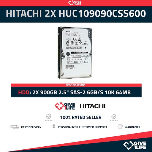 [a224ab1c15e5] HITACHI 2X HUC109090CSS600 900GB HDD 2.5" SAS-2 6GB/S 10K 64MB