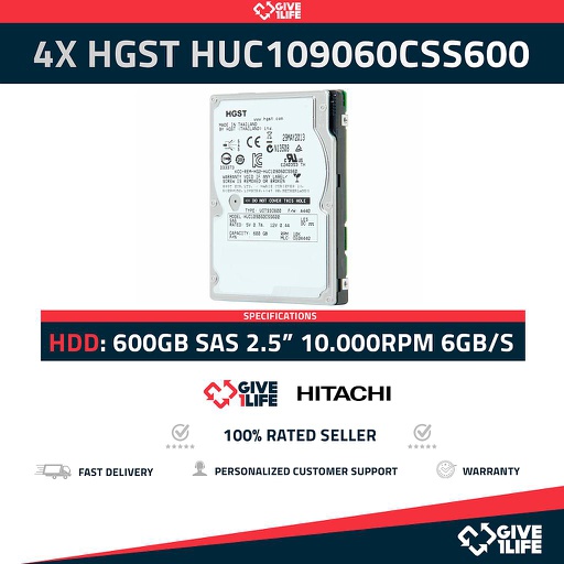 [819x4] 4 PCS LOT HITACHI HUC109060CSS600 600GB HDD 2.5" SAS-2 6GB/S 10K 64MB