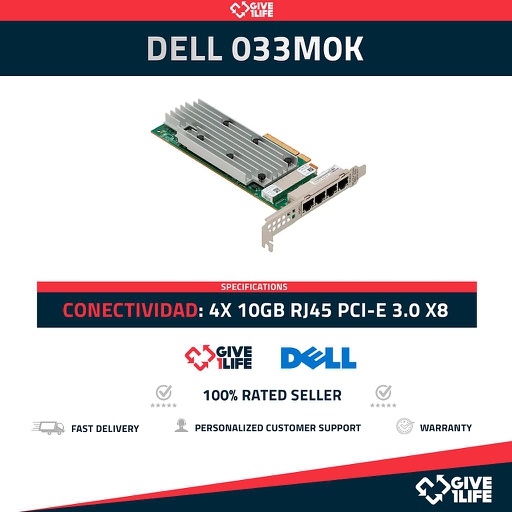[1341] DELL 033M0K 4x RJ45 10GB/s PCI-E 3.0 x8- Perfil Largo