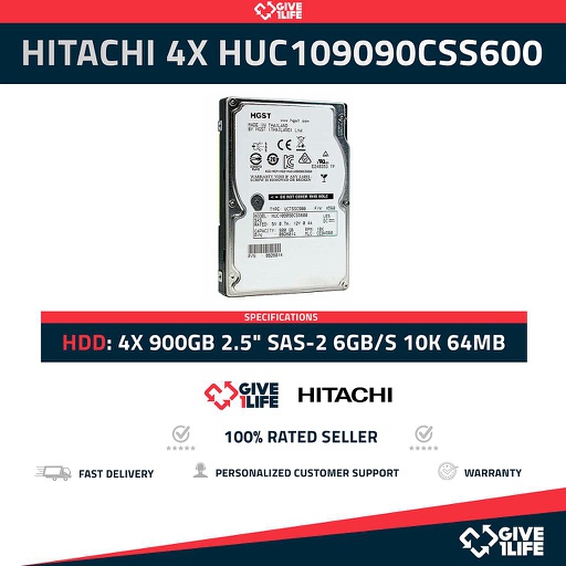 [ad277a1ac3f4] HITACHI 4X HUC109090CSS600 900GB HDD 2.5" SAS-2 6GB/S 10K 64MB