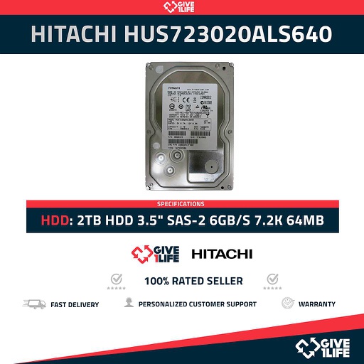 [836] HITACHI HUS723020ALS640 2TB HDD 3.5" SAS-2 6GB/S 7.2K 64MB - PARA SERVIDORES