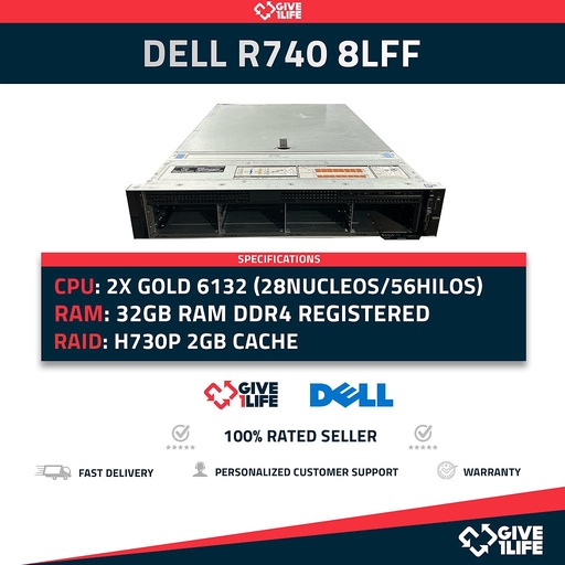 [1372] Servidor Rack DELL PowerEdge R740 8LFF + 2x Gold 6132 + 32GB DDR4+ H730P