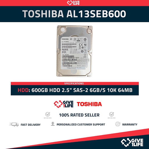 [844] TOSHIBA AL13SEB600 600GB HDD 2.5" SAS-2 6GB/S 10K 64MB