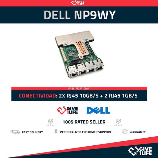 [1375] DELL Daughter Card NP9WY Broadcom 57416 2x RJ45 10GB/s + 2x RJ45 1GB/s